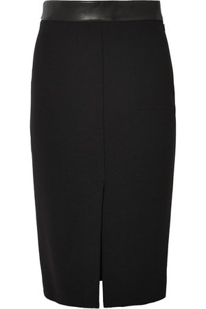 TOM FORD | Leather-trimmed wool-blend midi skirt | NET-A-PORTER.COM