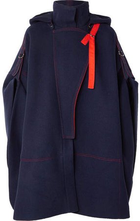 Two-tone Wool-blend Cape - Navy