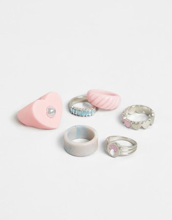 Set of 7 colored rhinestone rings - Accessories - Woman | Bershka