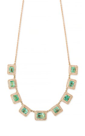 14K Yellow Gold Baguette Emerald Necklace by Jacquie Aiche | Moda Operandi