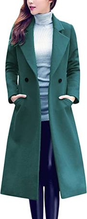 Amazon.com: Tanming Women's Notch Lapel Double Breasted Wool Blend Mid Long Pea Trench Coat : Clothing, Shoes & Jewelry