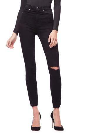 Good American Good Waist High Waist Ankle Skinny Jeans (Black 037) (Regular & Plus Size) | Nordstrom