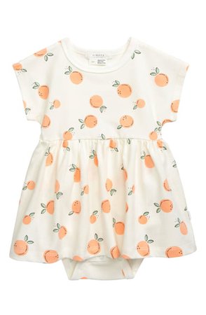 Petit Lem Firsts Peach Print Skirted Bodysuit (Baby) | Nordstrom