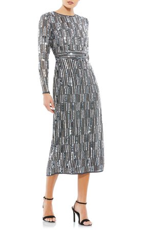 Mac Duggal Long Sleeve Embellished Column Midi Dress | Nordstrom