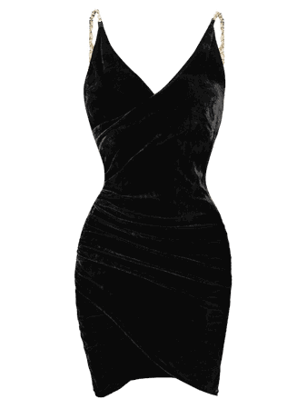 [35% OFF] 2019 Robe De Soirée Plissé à Bretelle En Velours En Métal Dans Noir XL | ZAFUL FR