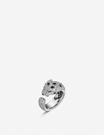CARTIER - Panthère de Cartier 18ct white-gold, onyx, emerald and diamond ring | Selfridges.com