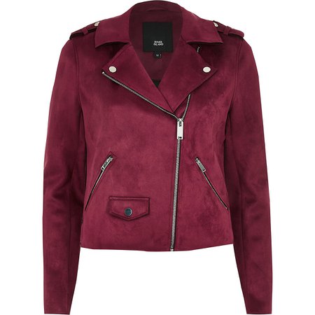 Burgundy faux suede biker jacket