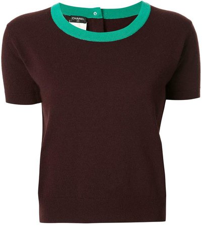 Pre-Owned cashmere contrasting neck knitted T-shirt