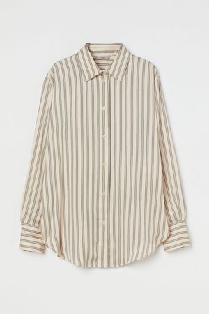 poplin shirt black beige stripes H&M