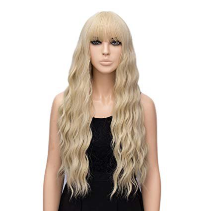 Amazon.com: netgo Women Strawberry Blonde Ombre Light Blonde Wigs with Bangs Natural Wave Long Curly Heat Resistant synthetic Wig 30": Beauty