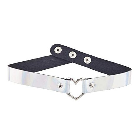 Amazon.com: Lux Accessories Silver Tone Heart Iridescent Faux Leather Choker Necklace: Clothing