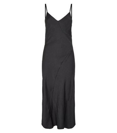 Black Textured Slip Midi Dress | New Look