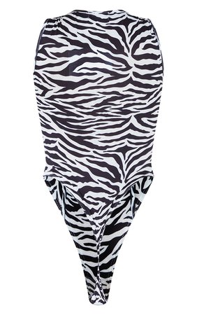 Monochrome Zebra Overlock Seam Sleeveless Bodysuit | PrettyLittleThing USA