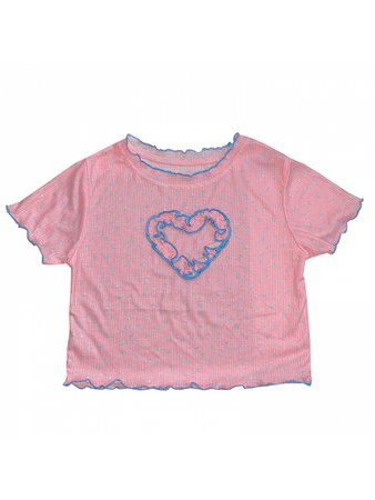 Sweet Round Neckline Short Sleeves Heart-shaped Top by FANLOVE