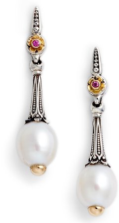 Pearl & Pink Sapphire Drop Earrings