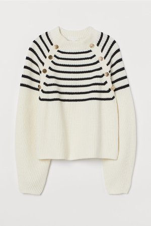 Ribbed Sweater - White/black striped - Ladies | H&M US