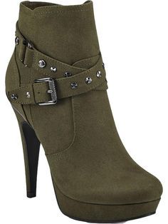 Zipper Stiletto Platform Boots - Olive Green