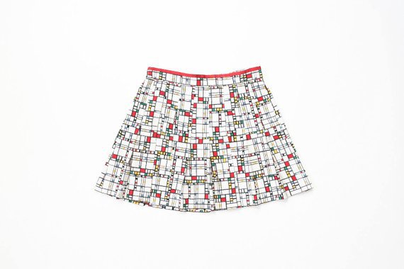 80s Pleated Mini Skirt 1980s Pop Art Mod MCM Geometric Pattern | Etsy