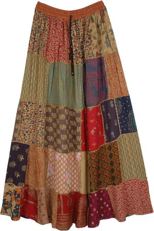 Majestic Floral Vibrant Patchwork Dori Long Skirt | Multicoloured | Patchwork, Maxi-Skirt,Bohemian, Handmade