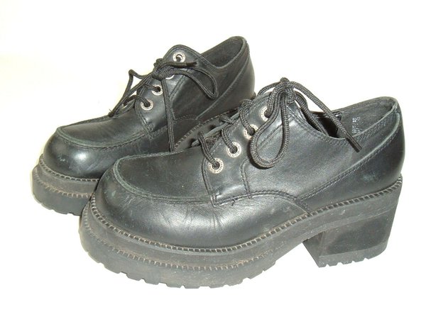 Vtg 90s Bongo Black Chunky Waffle sole Goth Grunge Rave Wedge heels US 10 | eBay