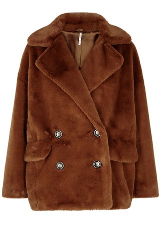 Free People Kate brown faux-fur coat - Harvey Nichols