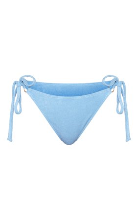 Blue Towel Ring Detail Tie Side Bikini Bottoms | PrettyLittleThing USA