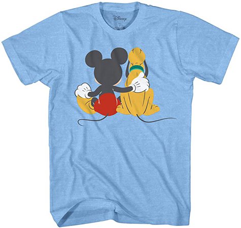 Disney Mickey Mouse & Pluto Back Disneyland World Tee Funny Humor Adult Mens Graphic T-Shirt Apparel (Light Blue Heather, Large) | Amazon.com