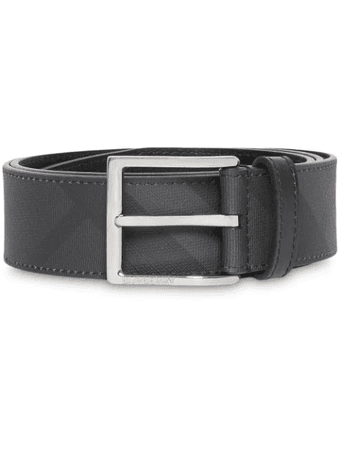 Burberry London Check And Leather Belt In Grey | ModeSens