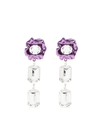 purple flower and crystal dangle earrings