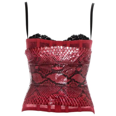 Dolce and Gabbana red snakeskin and mesh corset, ss 2005 at 1stdibs