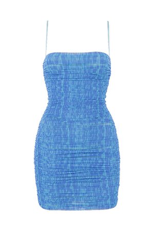 House of CB -  'Ella' Sky Blue Printed Ruched Organza Mesh Mini Dress