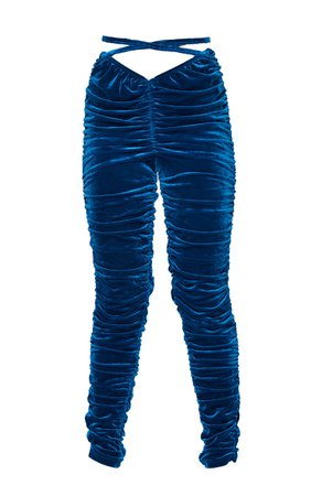 Cobalt Velvet Ruched Leg Detailing Leggings - Pants - Women's Clothing | PrettyLittleThing USA