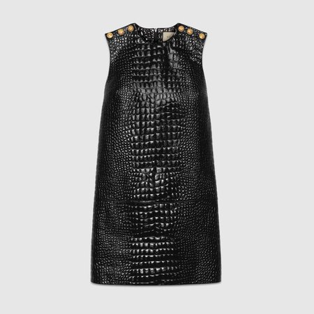 black leather Crocodile print leather dress | GUCCI® US