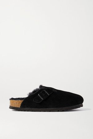 Boston Shearling-lined Suede Slippers - Black