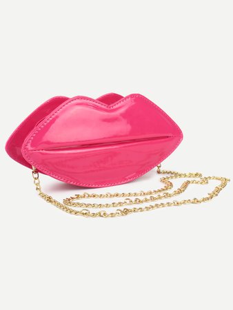 Hot Pink Zipper Lips Shaped PU chain Bag -SheIn(Sheinside)