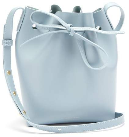Blue Lined Mini Leather Bucket Bag - Womens - Light Grey