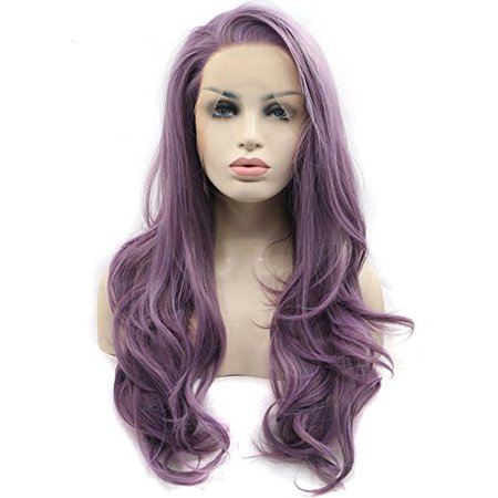 Lucyhairwig Long Wavy Synthetic Lace Front Wig Glueless Purple High Temperature Heat Resistant Fiber Hair Wigs For Women