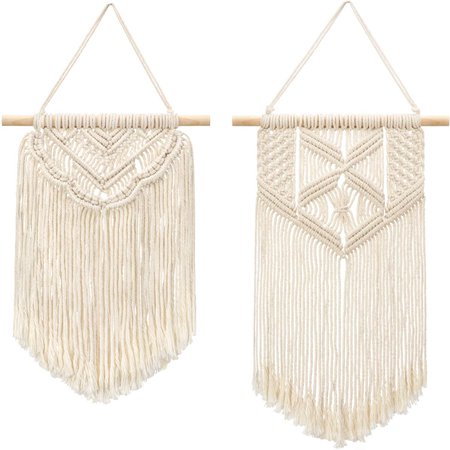 Mkono 2 Pcs Macrame Wall Hanging Art Woven Wall Decor Boho Home Chic Decoration for Apartment Bedroom Living Room Gallery, Small Size 13" L x 10" W and 16" L x 10" W: Home & Kitchen