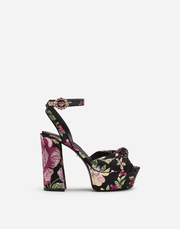 Women's Sandals and Wedges | Dolce&Gabbana - PLATFORM SANDALS IN FLORAL LAME JACQUARD