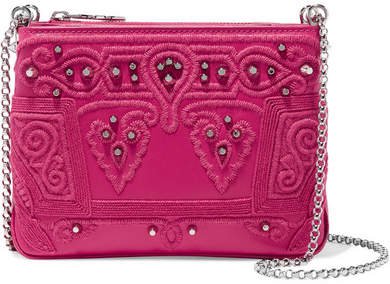 Triloubi Studded Embroidered Leather Shoulder Bag - Pink