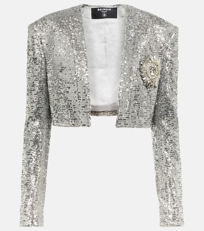 Cropped Sequined Blazer in Silver - Balmain | Mytheresa