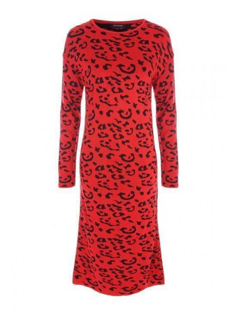 Womens Red Leopard Print Jumper Dress | Peacocks