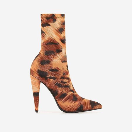 Nala Pointed Heel Ankle Sock Boot In Tiger Print Lycra | EGO