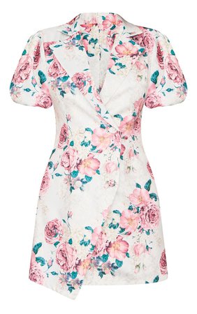 Pink Floral Print Puff Short Sleeve Blazer Dress | PrettyLittleThing USA