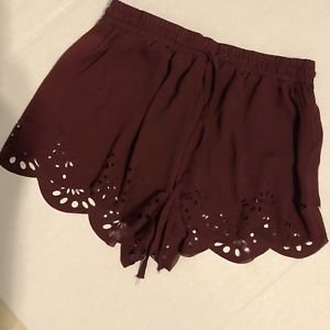 Brandy Melville Boho Shorts One Size maroon scalloped flowy | eBay