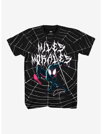 Marvel Spider-Man: Across The Spider-Verse Miles Morales Heavy Metal Web T-Shirt | Hot Topic