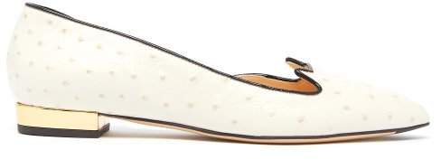 Kitty Ostrich Leather Flats - Womens - White