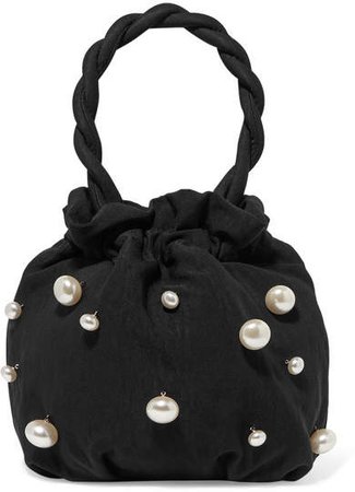 Grace Faux Pearl-embellished Twill Tote - Black