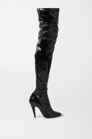 Black Faux patent-leather over-the-knee boots | SAINT LAURENT | NET-A-PORTER