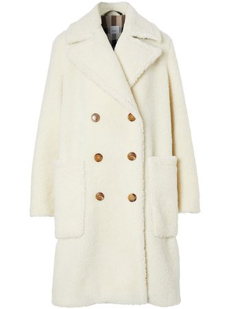 Shop white Burberry fleece double-breasted coat with Express Delivery - Farfetch